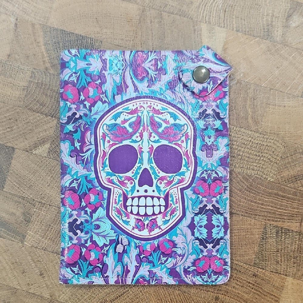 Colorful Geniun Leather Skull Pattern Passport Card Holder